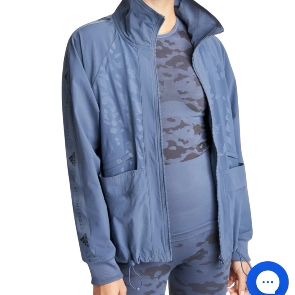 Adidas by Stella McCartney steel Blue zip up lightweight windbreaker Jacket xs - Picture 1 of 13